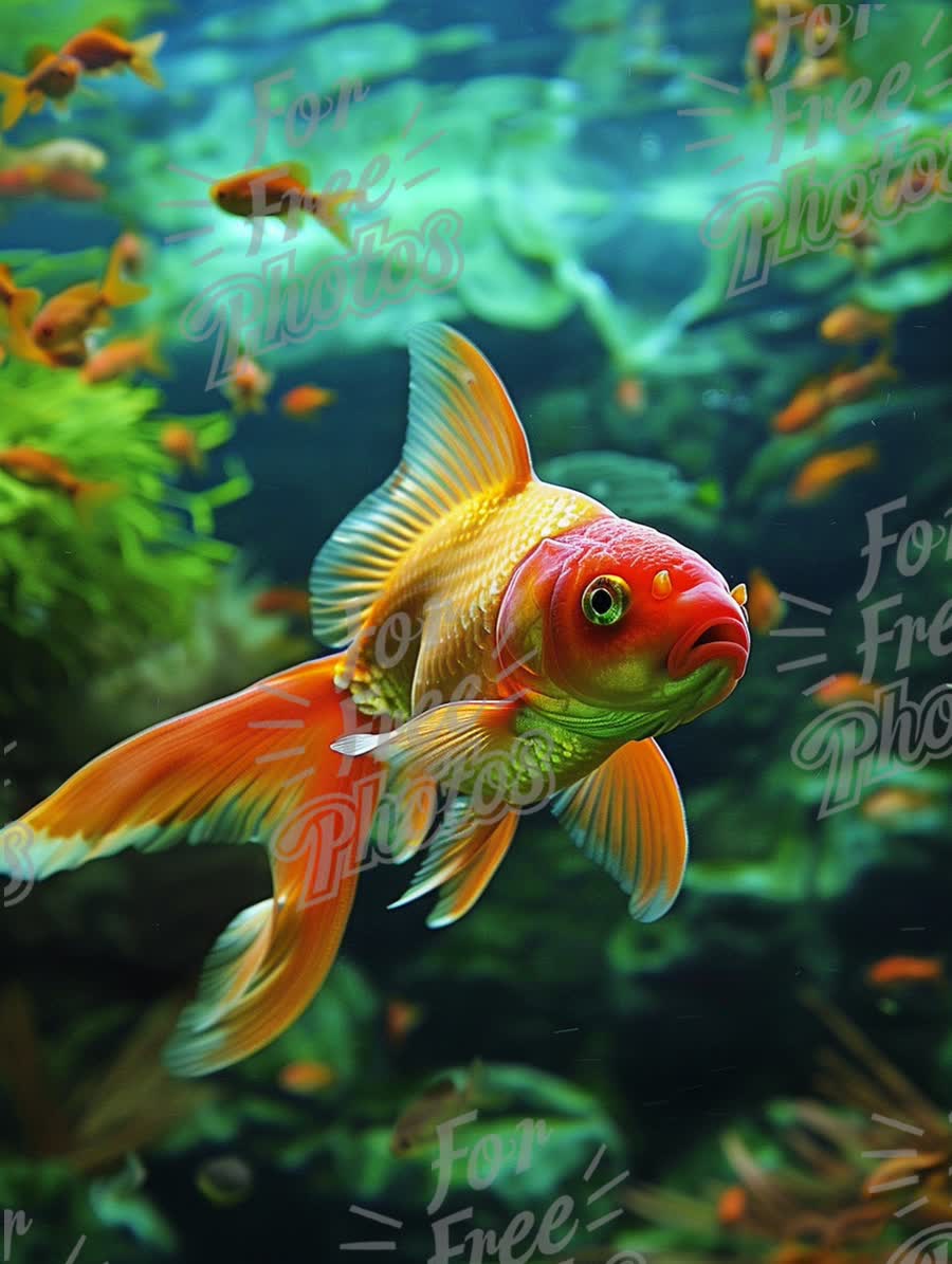 Vibrant Goldfish Swimming in a Lush Aquarium Environment