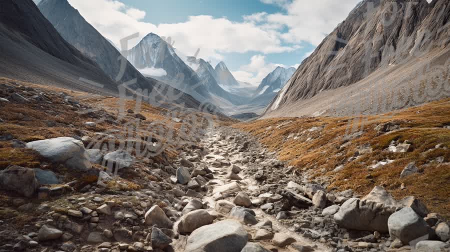 Stunning Mountain Valley Landscape with Rocky Terrain and Majestic Peaks