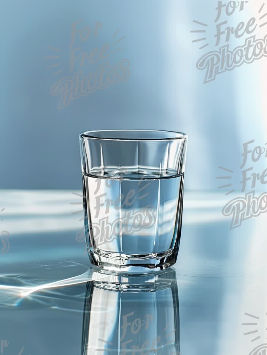 Crystal Clear Water Glass on Reflective Surface - Refreshing Drink Concept