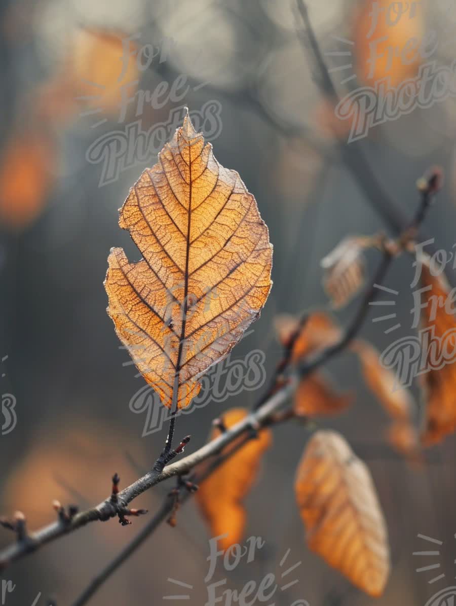 Autumn Leaves: Delicate Orange Foliage on Branches in Soft Focus