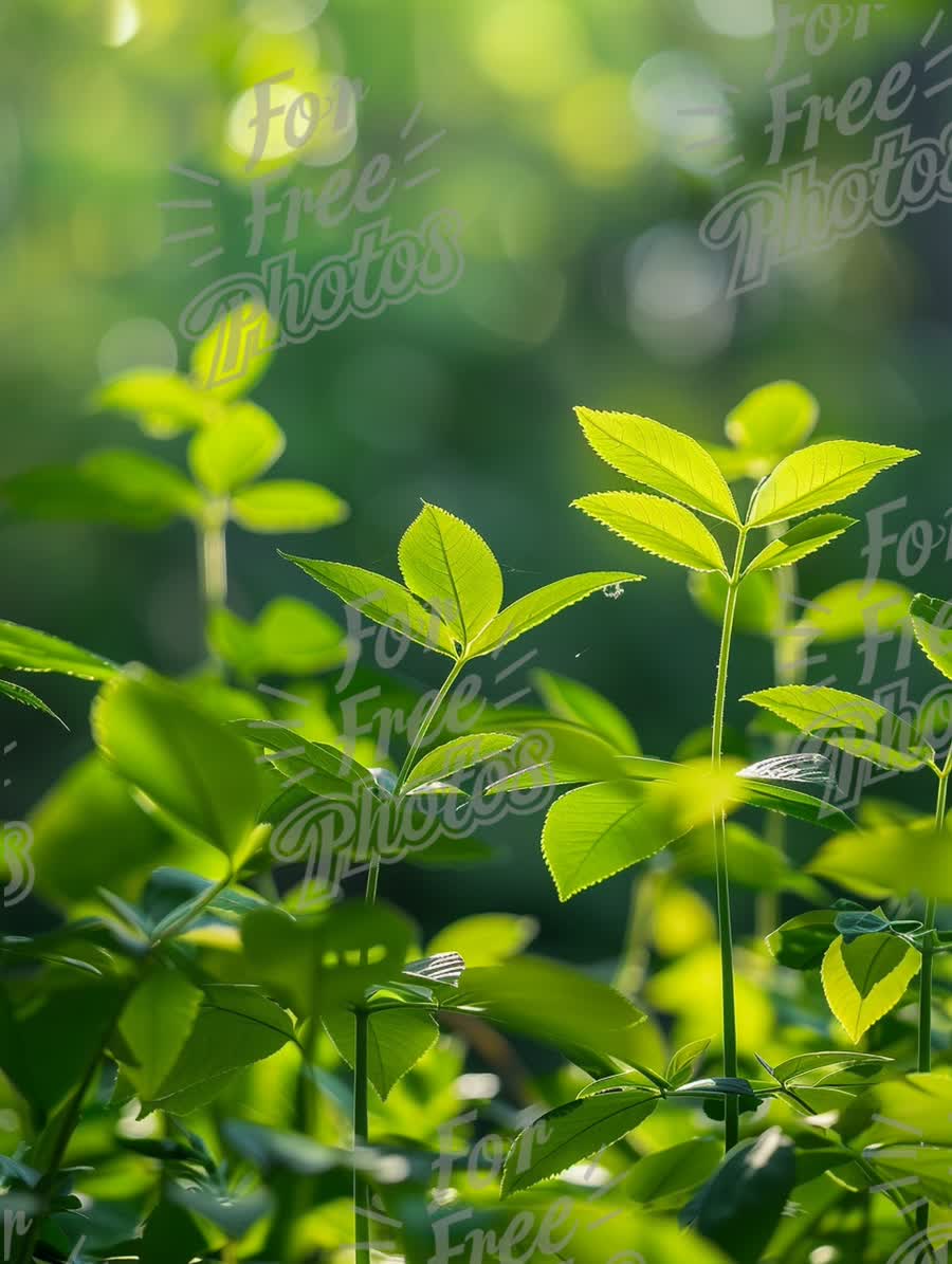 Vibrant Green Leaves in Sunlit Forest - Nature Background for Wellness and Sustainability