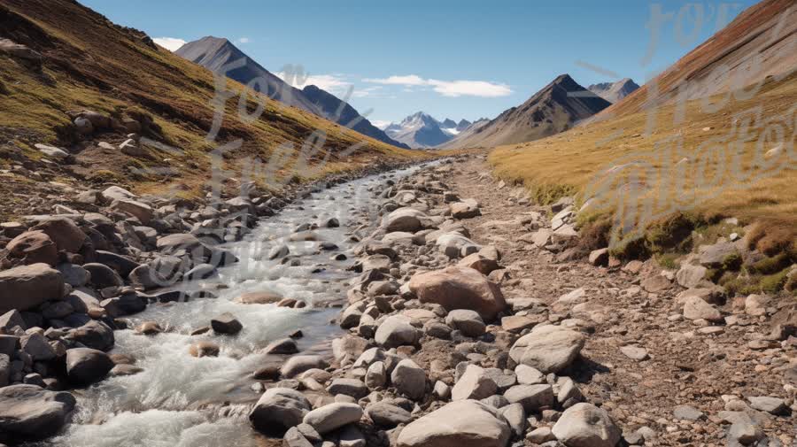 Scenic Mountain Valley with Flowing River and Rocky Terrain