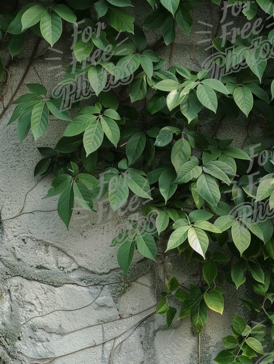 Vibrant Green Ivy Leaves on Textured Wall - Nature Background