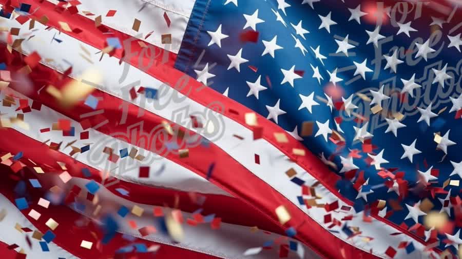 Celebratory American Flag with Confetti: Independence Day and Patriotism Theme