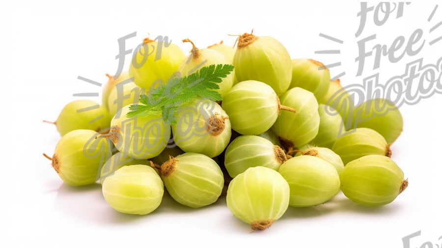 Fresh Green Gooseberries with Leaf on White Background