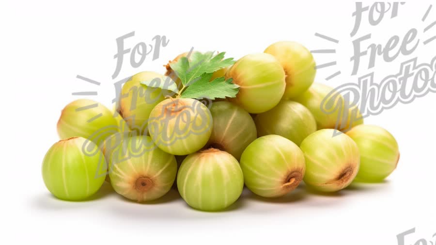 Fresh Green Gooseberries with Mint Leaves on White Background