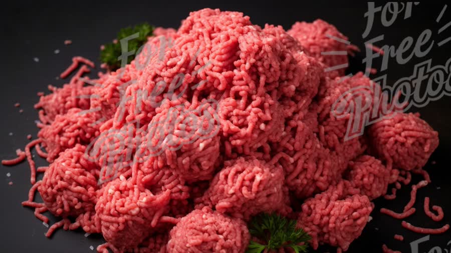 Fresh Ground Beef Mince with Herbs on Dark Background