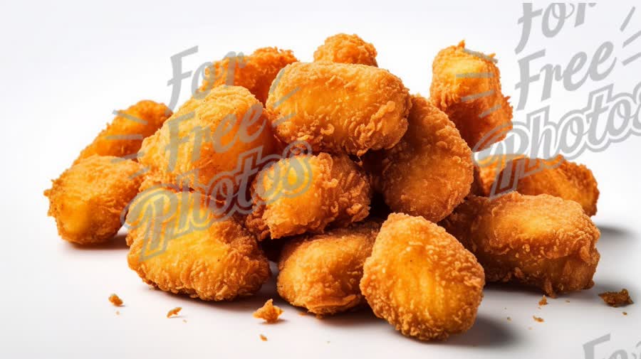 Crispy Golden Chicken Nuggets Pile on White Background