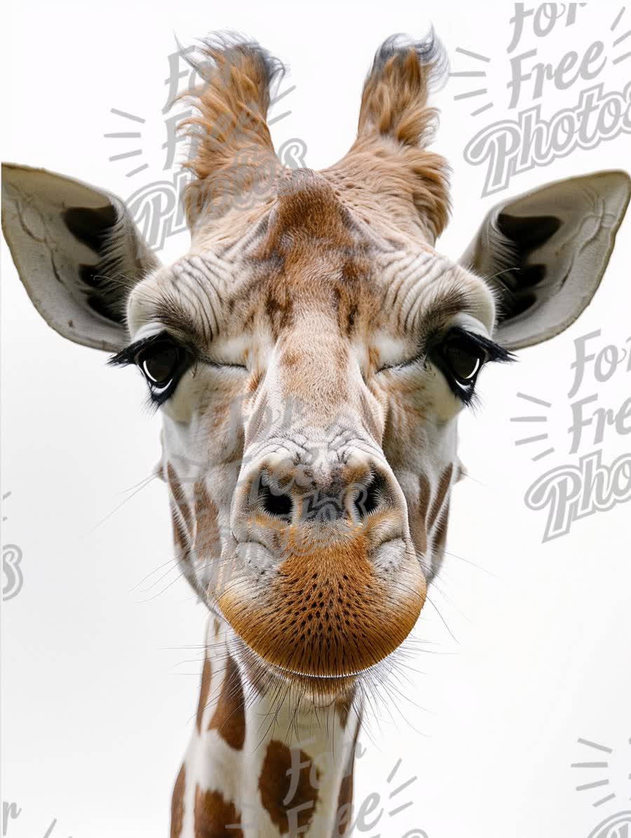 Close-Up of a Playful Giraffe with Unique Expressions on White Background