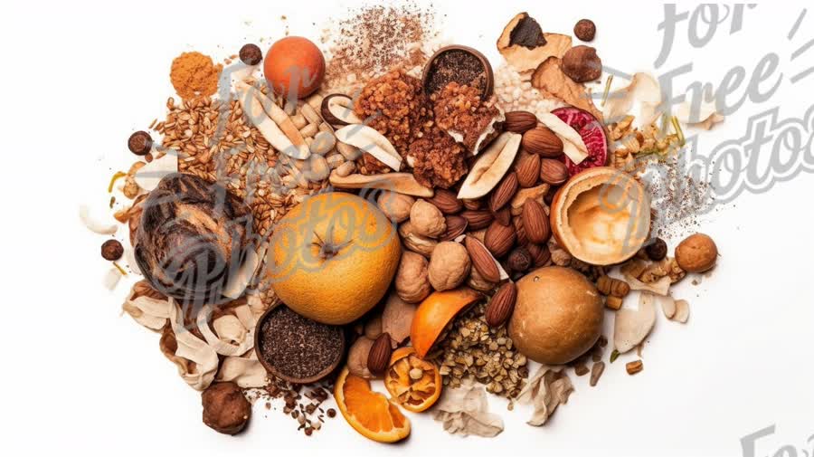 Colorful Assortment of Nuts, Seeds, and Dried Fruits on White Background - Healthy Eating and Natura