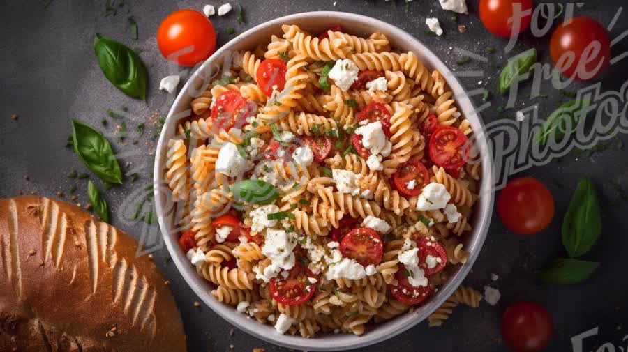 Delicious Fusilli Pasta Salad with Cherry Tomatoes and Feta Cheese