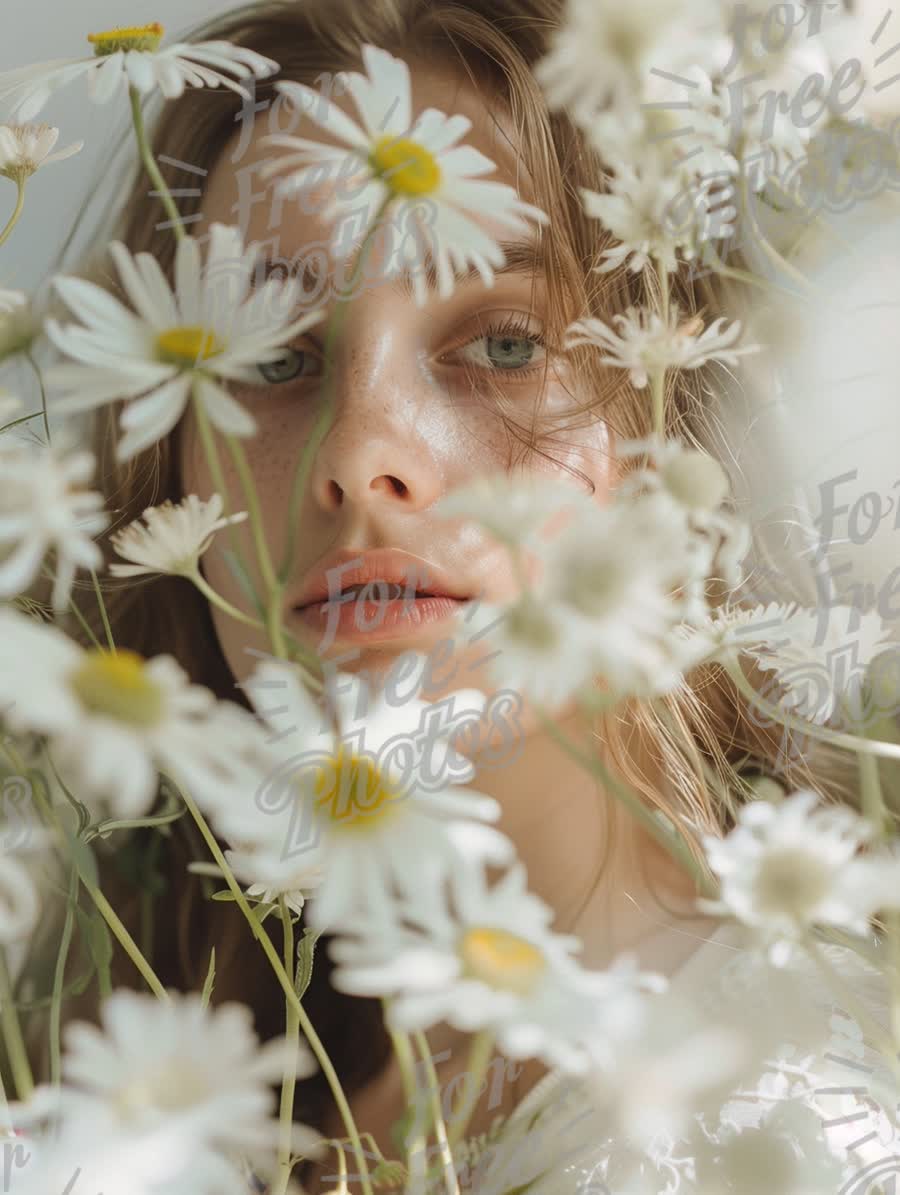 Serene Beauty Among Daisies: Ethereal Floral Portrait