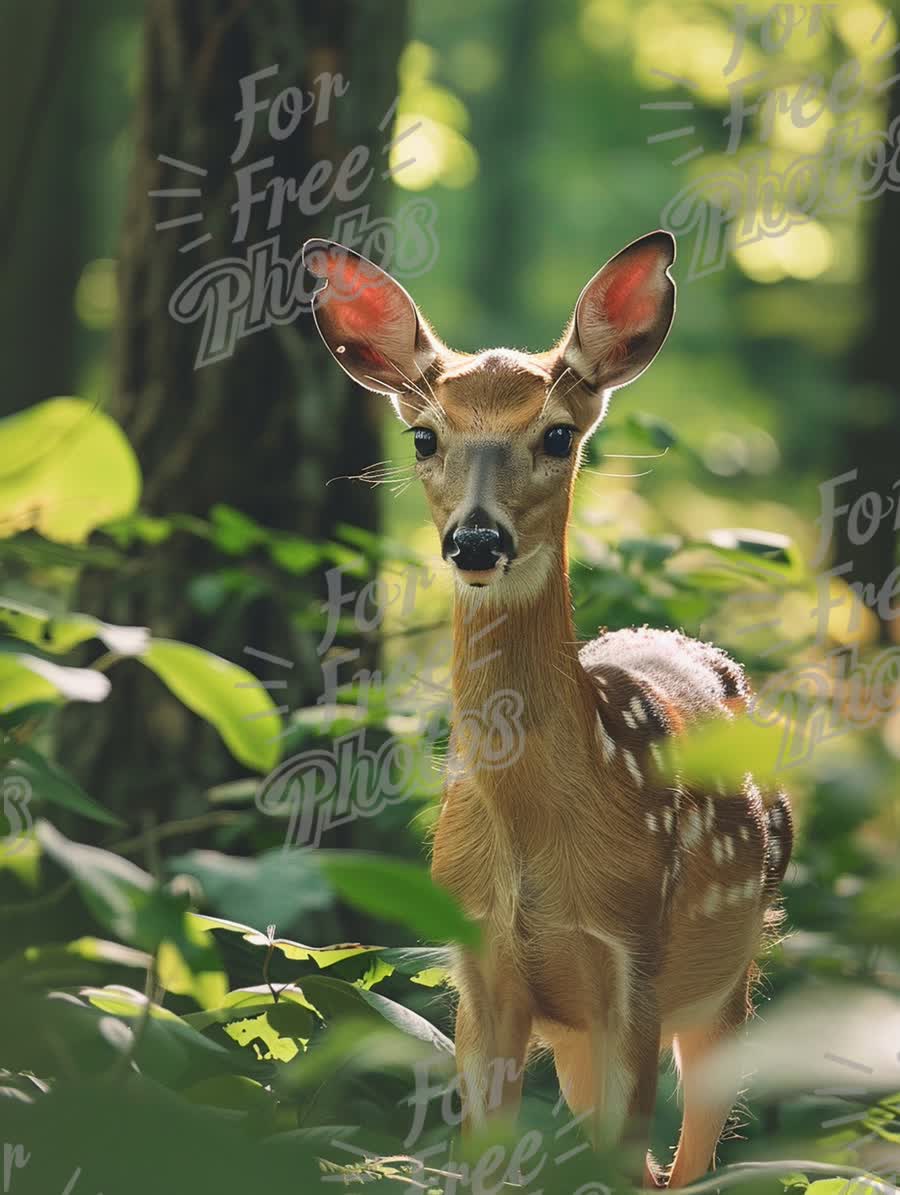 Serene Forest Scene: Young Fawn in Lush Greenery