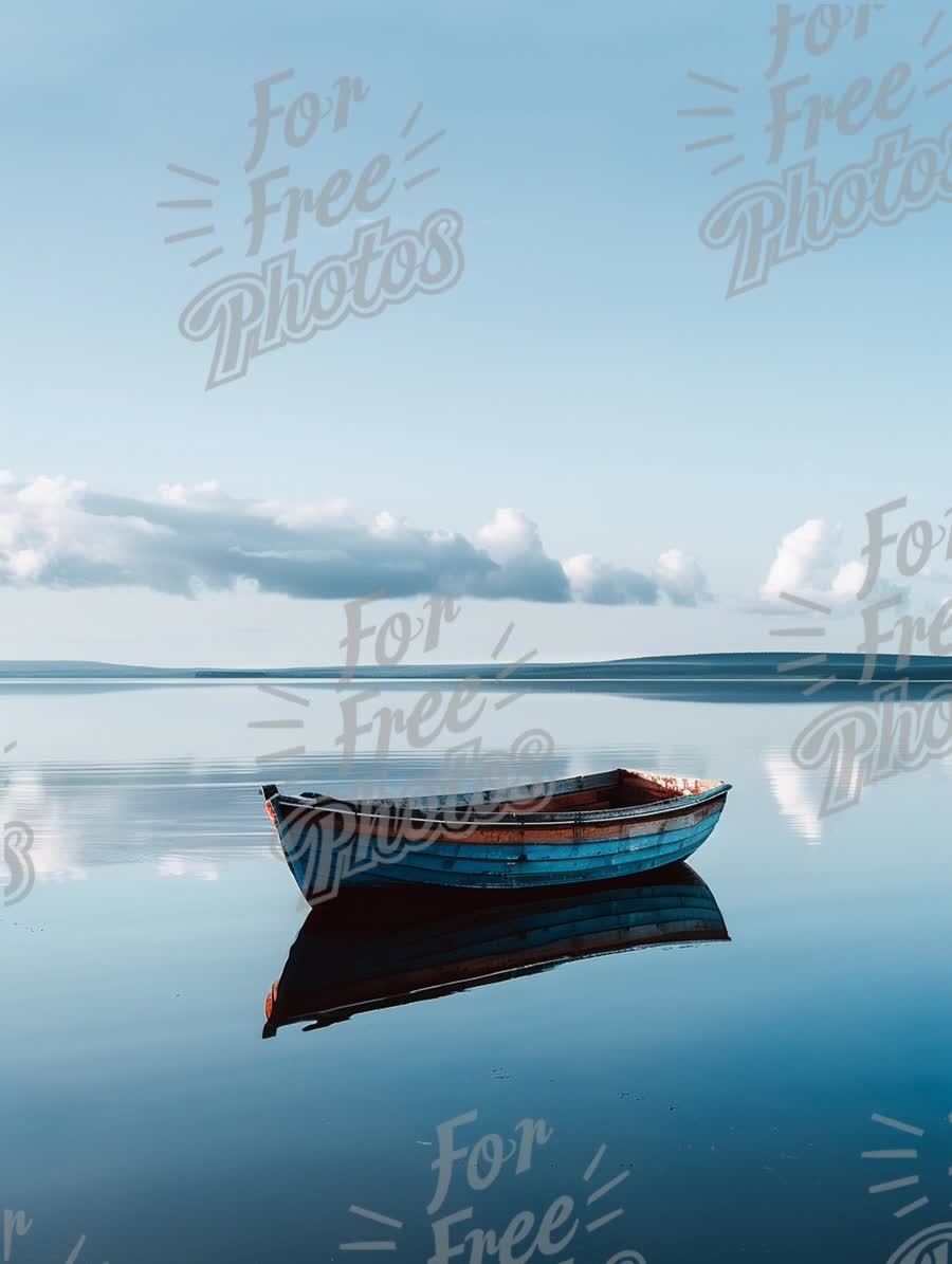 Serene Reflections: Tranquil Blue Waters with Isolated Boat