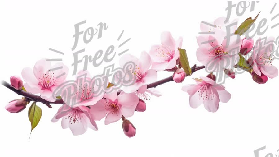 Beautiful Cherry Blossom Branch with Pink Flowers on White Background