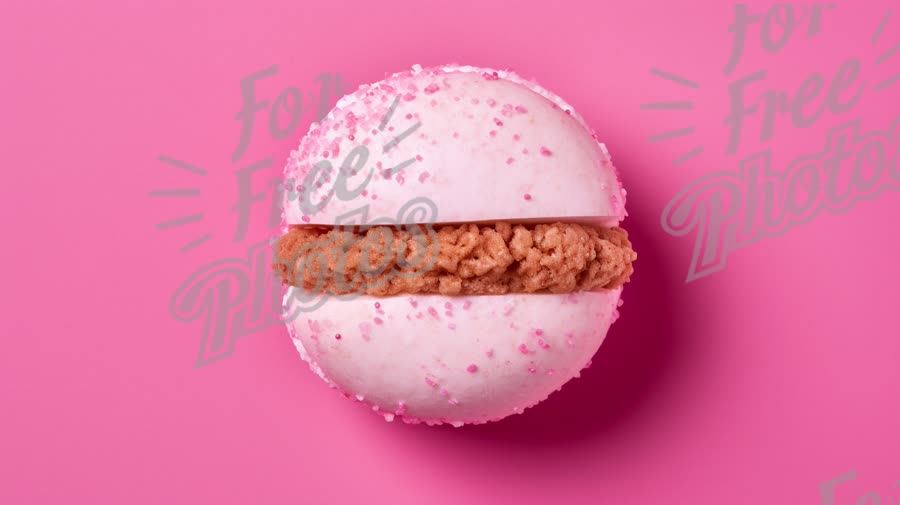 Delicious Pink Macaron with Cream Filling on Vibrant Pink Background