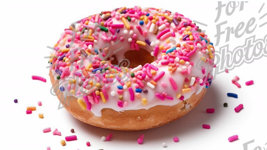 Colorful Sprinkled Donut on White Background - Sweet Treat for Desserts and Celebrations