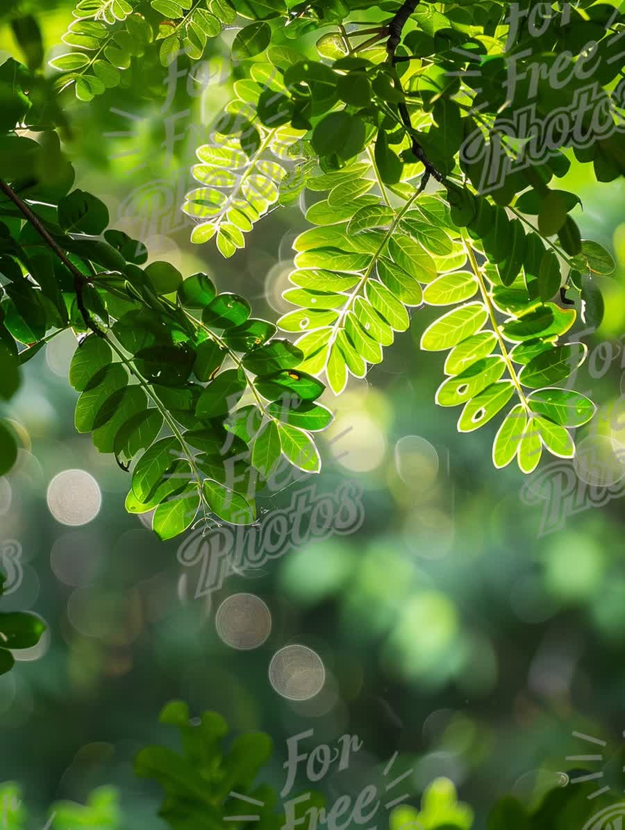 Vibrant Green Leaves with Sunlight and Bokeh Background - Nature Close-Up