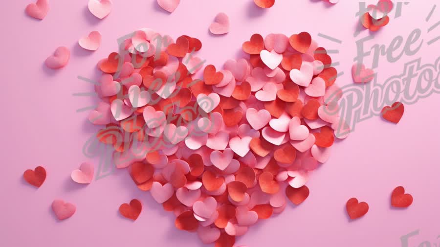 Colorful Heart Shape Made of Paper Hearts on Pink Background - Valentine's Day Love Concept