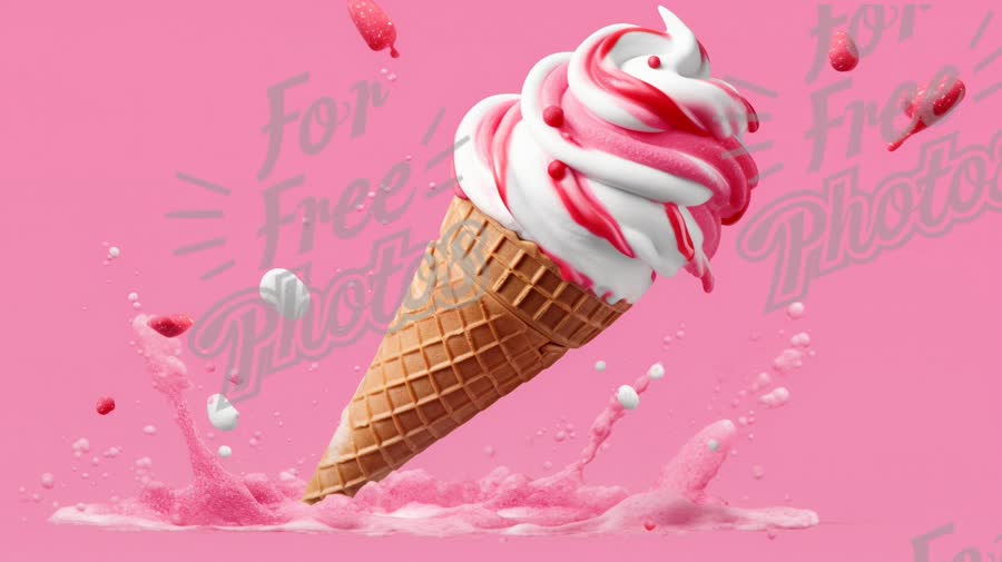 Delicious Swirled Ice Cream Cone on Pink Background - Sweet Treats and Desserts