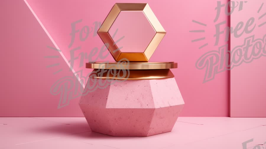 Stylish Pink Geometric Cosmetic Jar with Gold Accents on Trendy Background