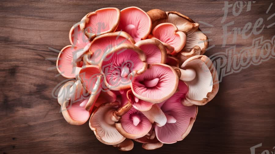 Fresh Pink Mushrooms on Wooden Surface - Gourmet Culinary Ingredients