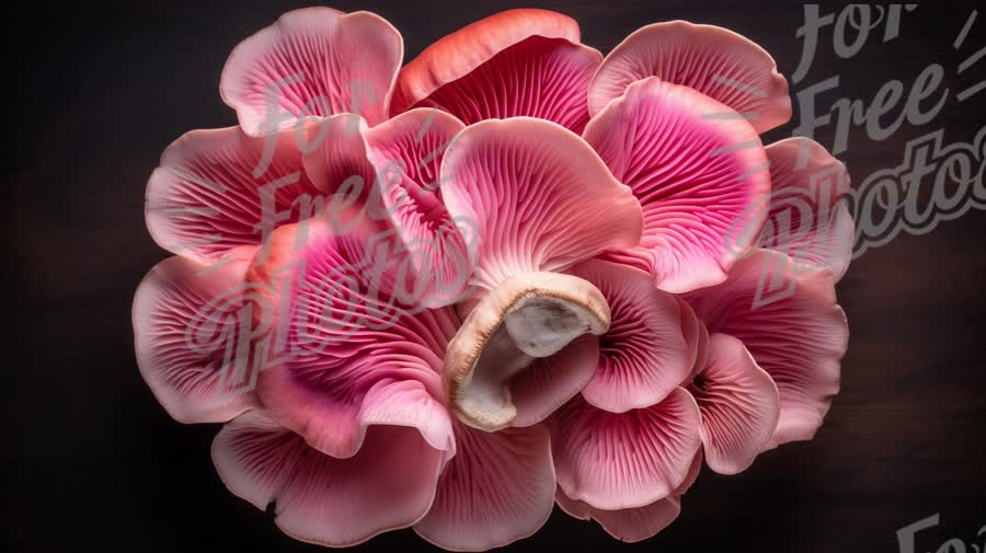 Vibrant Pink Oyster Mushrooms on Dark Wood Background - Fresh Organic Produce