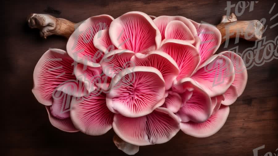 Vibrant Pink Oyster Mushrooms on Rustic Wood Background