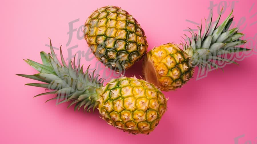 Fresh Pineapples on Pink Background - Tropical Fruit Concept