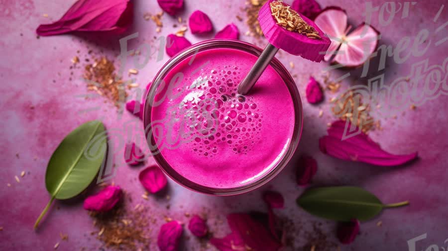 Vibrant Pink Smoothie with Floral Accents: Healthy Drink Inspiration