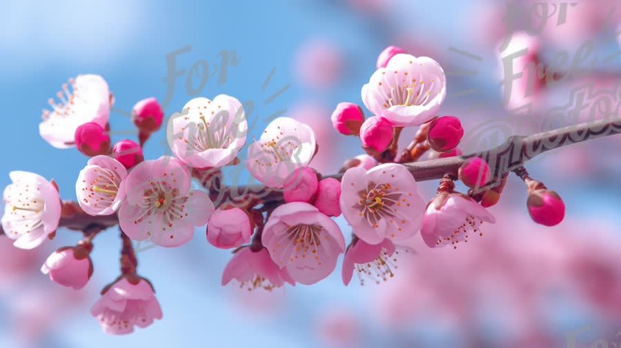 Beautiful Cherry Blossom Branch in Full Bloom Against a Blue Sky