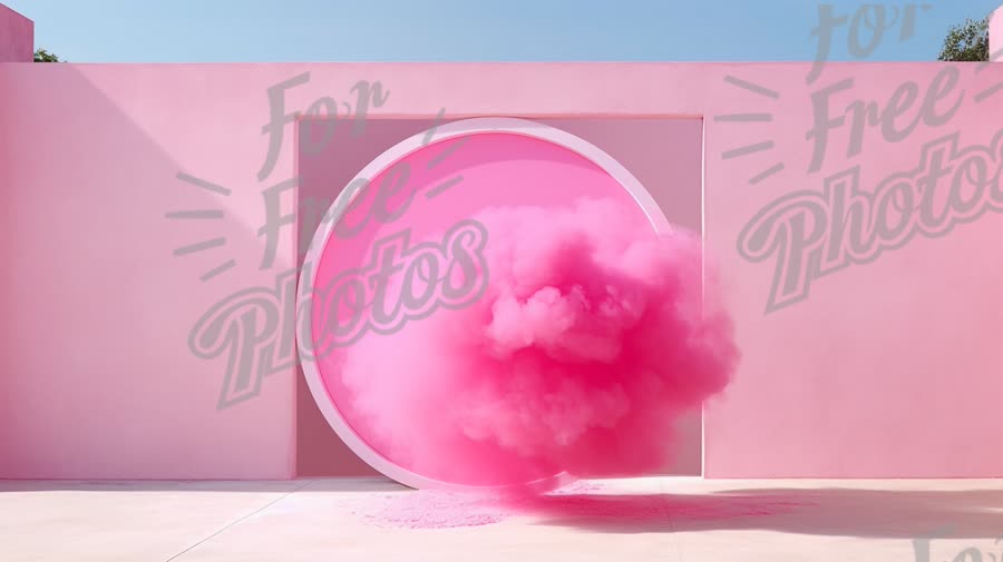 Vibrant Pink Smoke Explosion in Modern Minimalist Setting