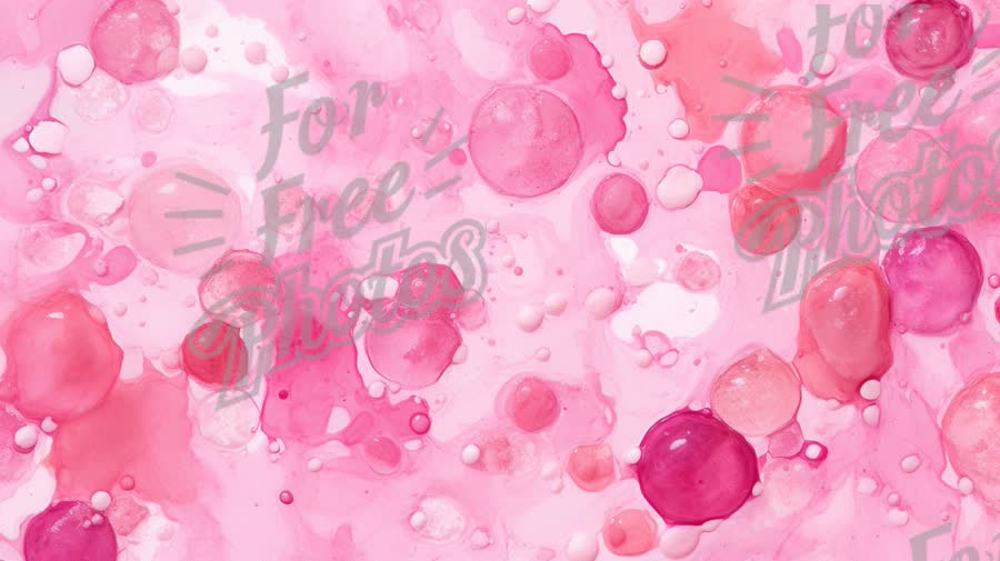 Abstract Pink Watercolor Background with Colorful Bubbles and Fluid Patterns