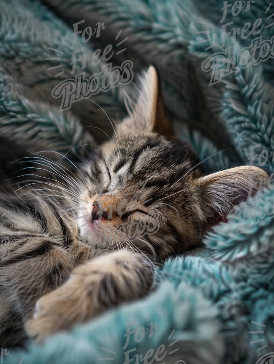 Adorable Sleeping Kitten Wrapped in Cozy Blanket