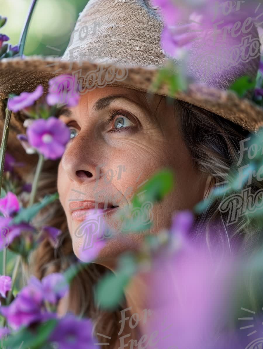 Serene Woman in Floral Garden: Embracing Nature's Beauty