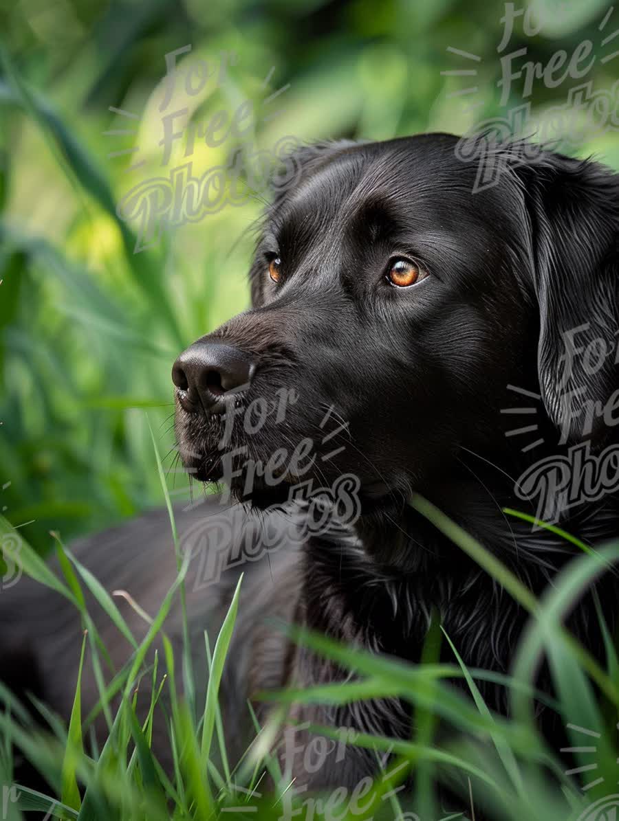 Majestic Black Labrador Retriever in Lush Green Grass