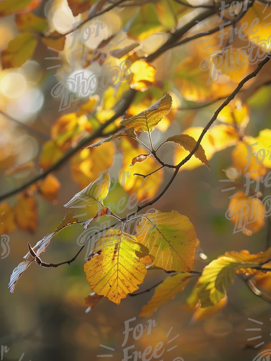 Golden Autumn Leaves with Soft Bokeh Background - Nature's Fall Beauty