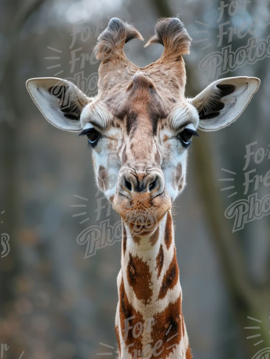 Majestic Giraffe Portrait with Unique Horns in Natural Habitat