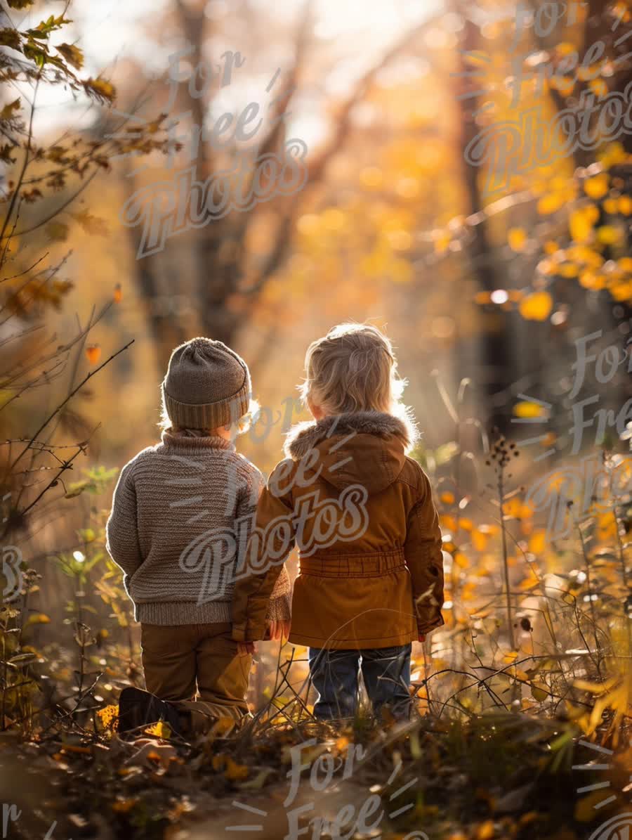 Autumn Adventure: Children Exploring Nature in Golden Fall Leaves