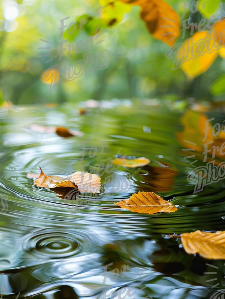 Autumn Leaves Floating on Tranquil Water Surface