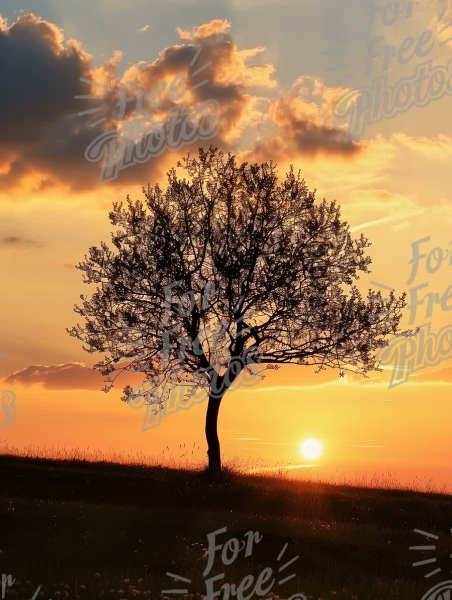 Serene Sunset Silhouette of a Tree Against a Colorful Sky