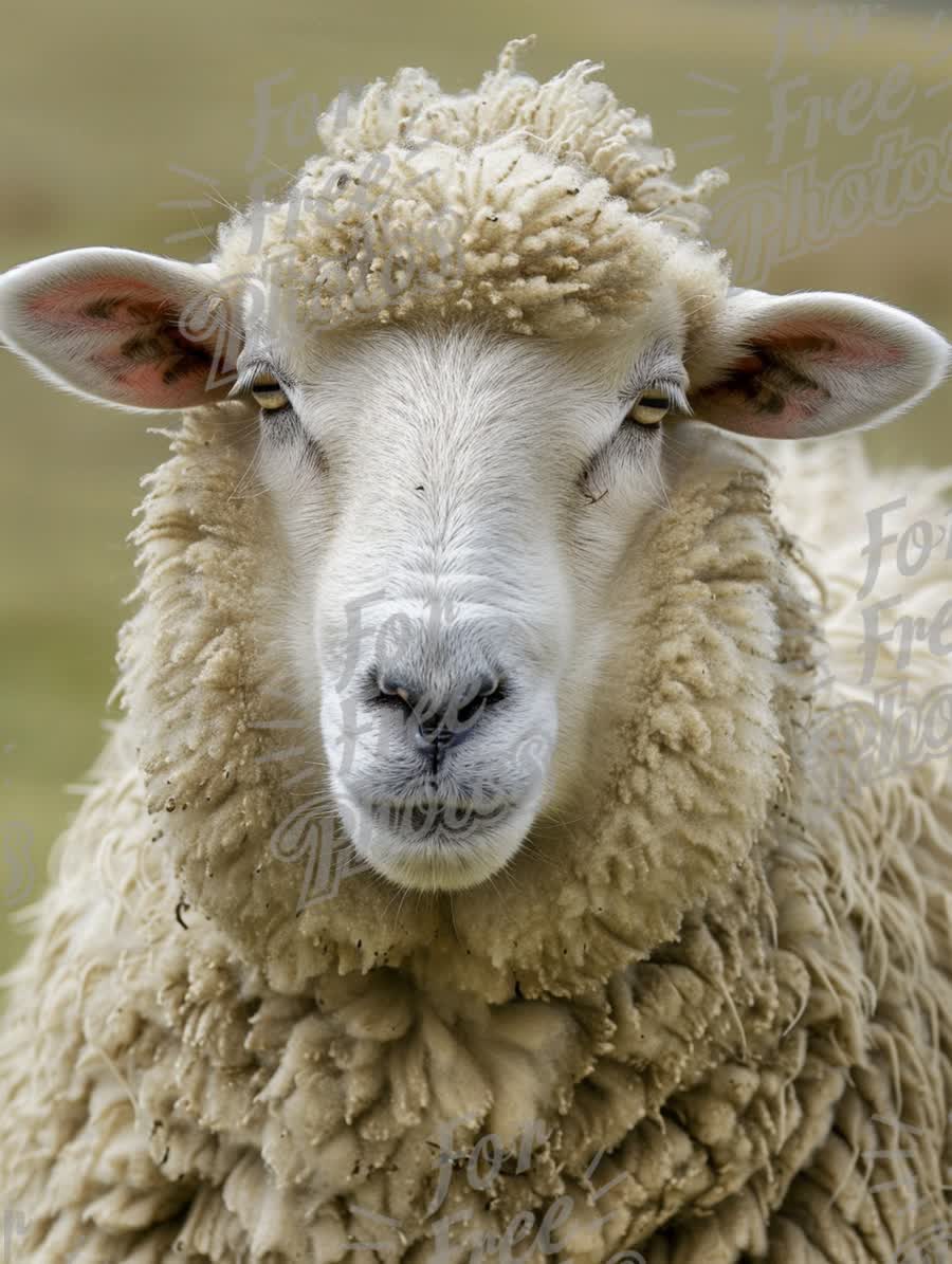 Close-Up of a Fluffy Sheep with Soft Wool in Natural Pasture