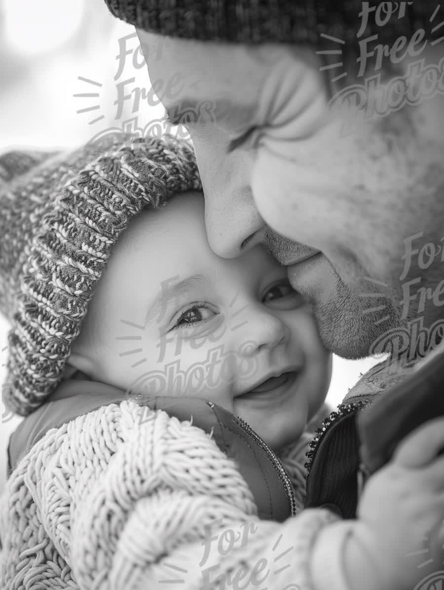 Heartwarming Father-Child Bond: Joyful Moments in Black and White