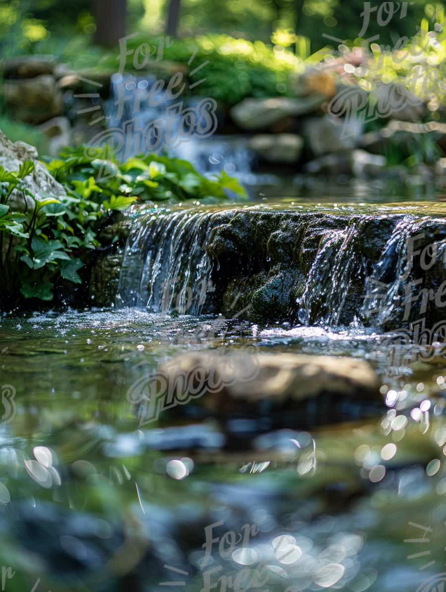 Tranquil Waterfall in Lush Greenery: Serene Nature Scene for Relaxation and Wellness