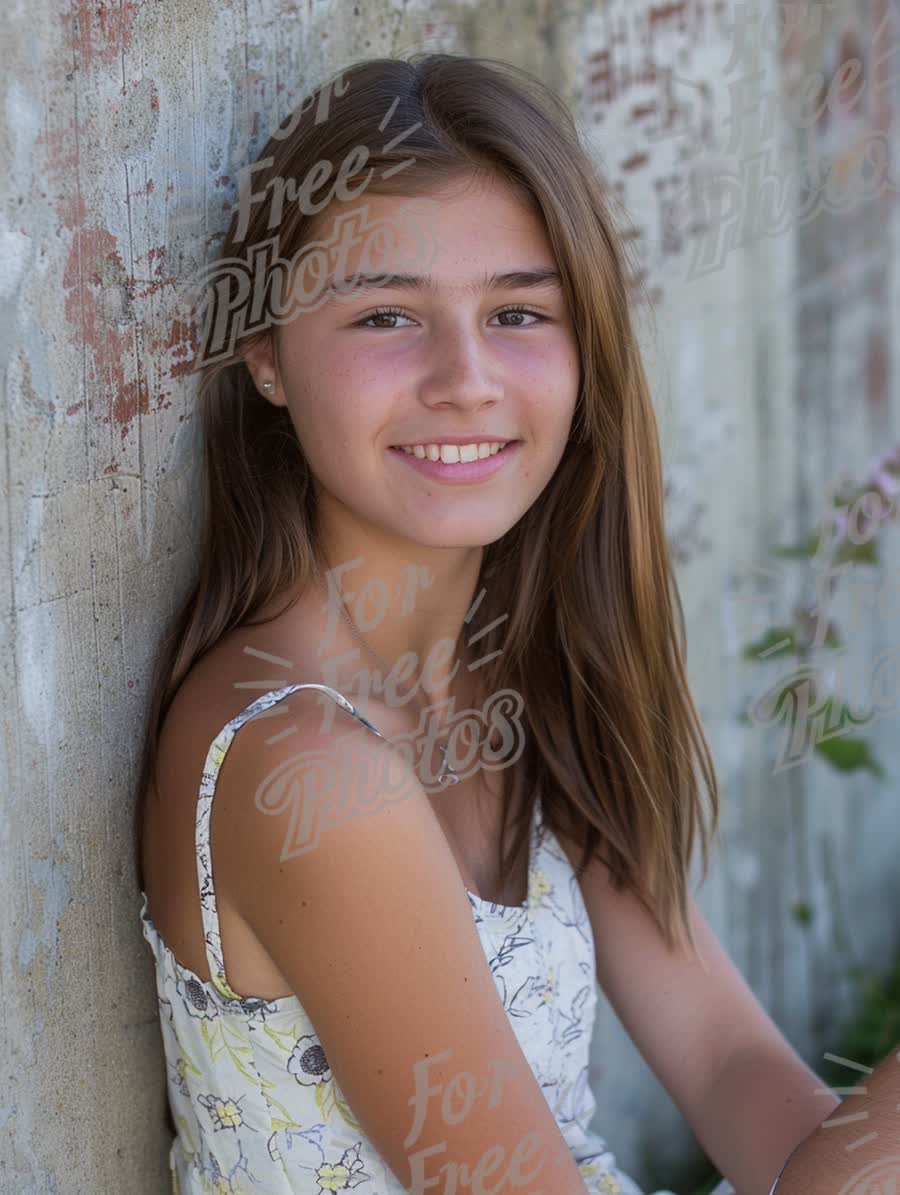 Natural Portrait of a Young Girl Smiling Against a Rustic Background