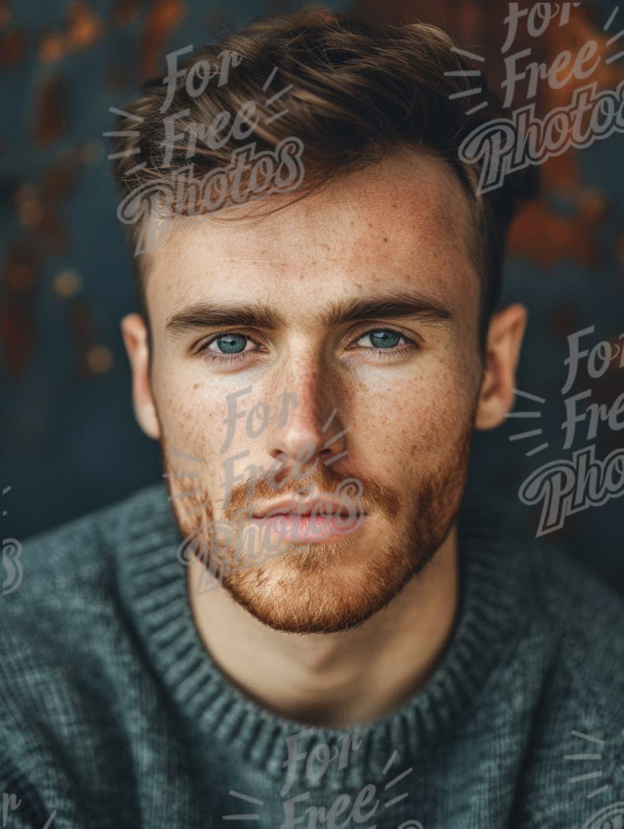 Confident Young Man with Freckles and Stylish Hair in Cozy Sweater