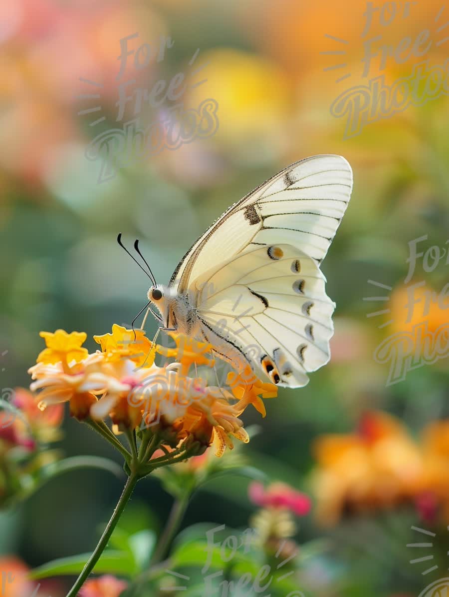 Delicate White Butterfly on Vibrant Flowers in Soft Focus Garden