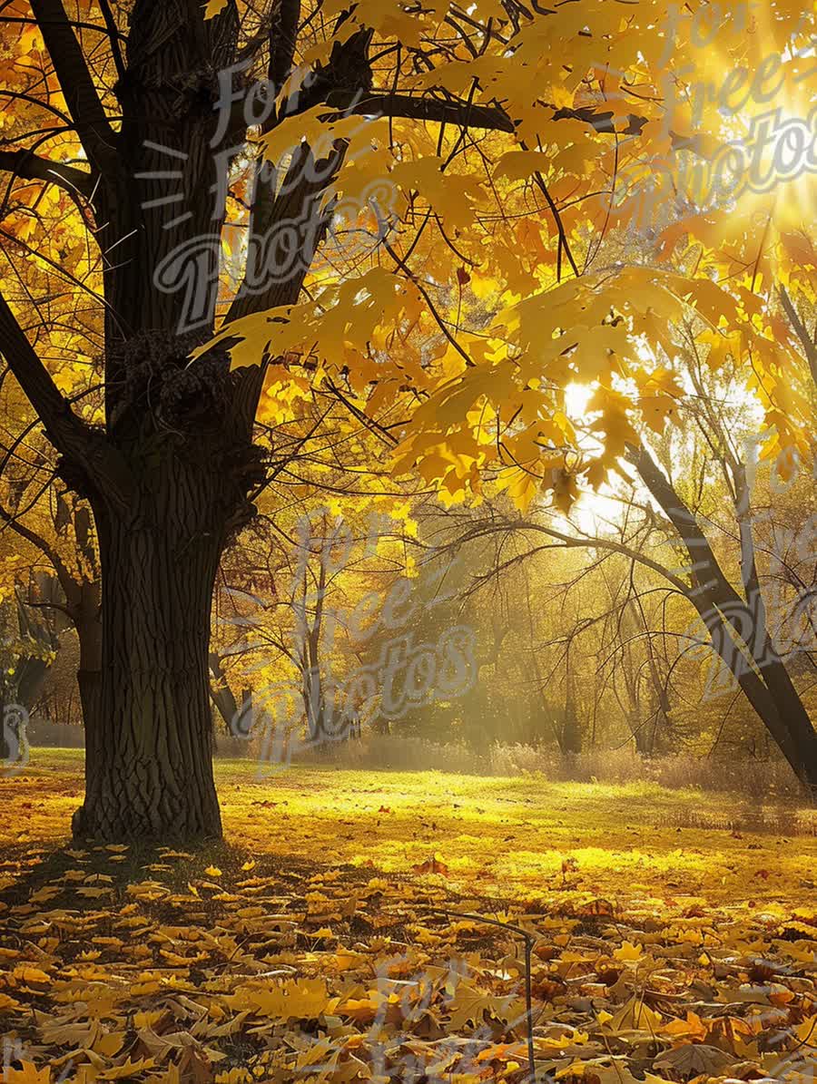 Golden Autumn Serenity: Sunlit Fall Landscape with Vibrant Leaves