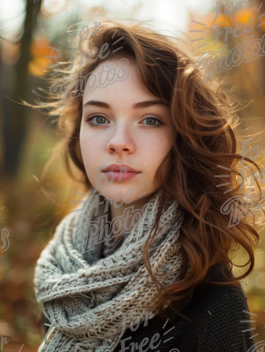 Natural Beauty Portrait in Autumn Landscape with Soft Focus