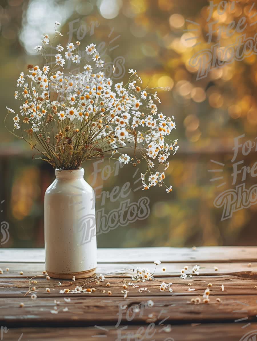 Charming Rustic Floral Arrangement in Vintage Vase with Soft Bokeh Background